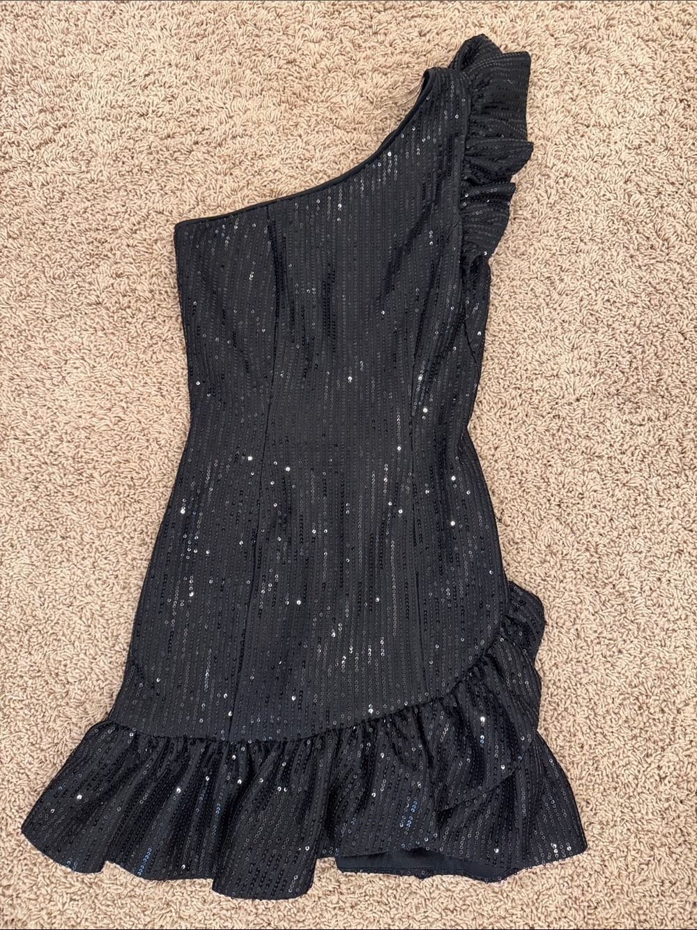 DO+BE Black One-Shoulder Sequin Ruffle Mini Dress